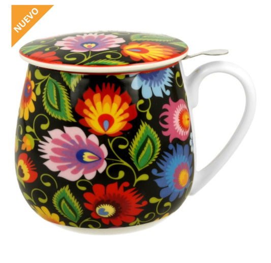 Taza té con colador y tapa